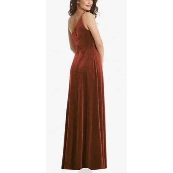 After Six NWT One Shoulder Velvet Maxi Pocket Auburn Moon Dress Size 24 - Picture 2 of 7